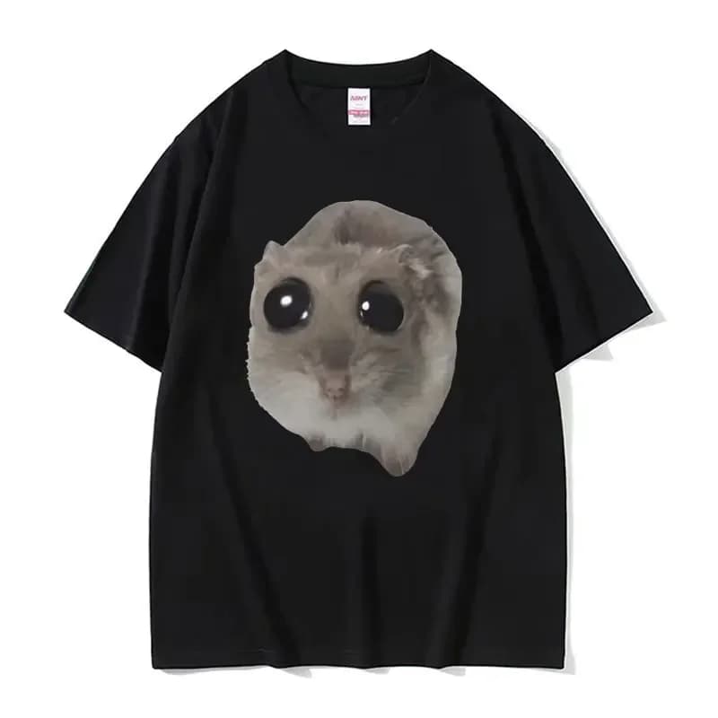 T-shirt Femme Drôle avec Meme Hamster Triste et Grandes Yeux, Motif Souris, Vêtements Kawaii, T-shir