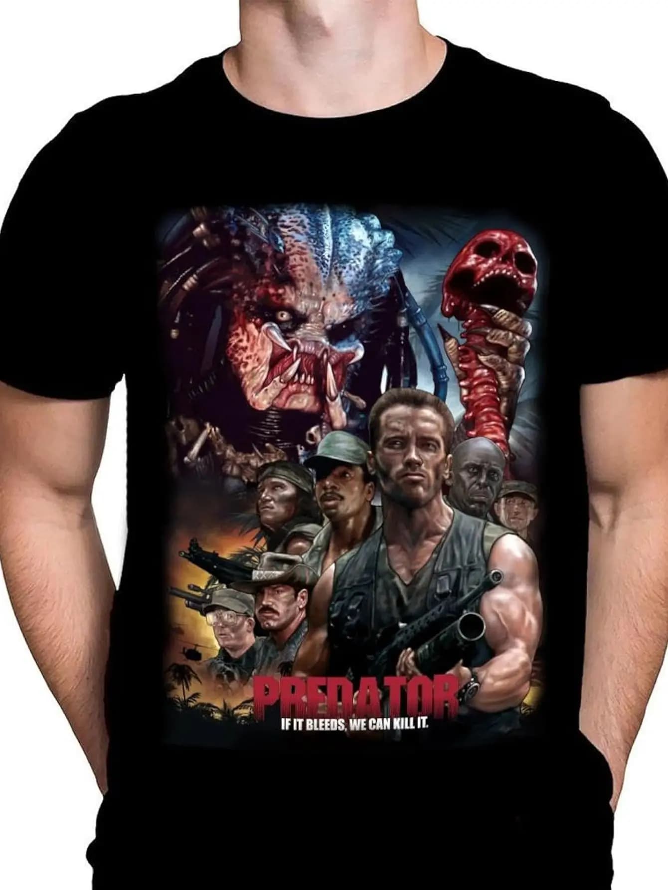 T-shirt à motif de film Predator pour hommes, chemise de film d'horreur gothique, en coton noir, ada
