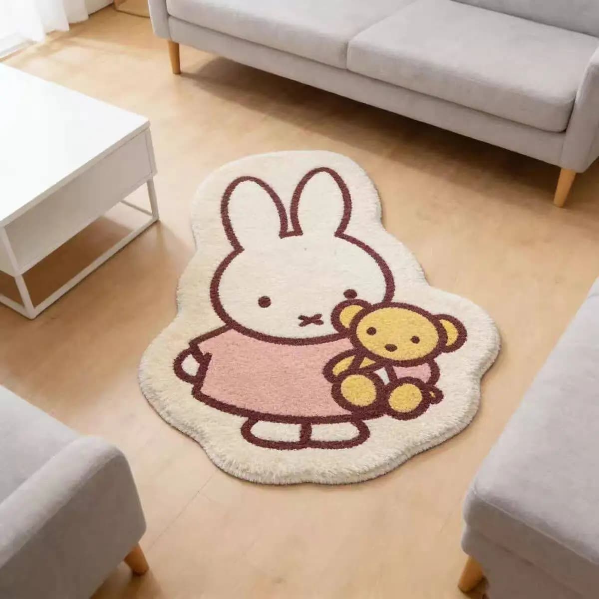 Tapis de sol Miffy en imitation cachemire, antidérapant, pour chambre à coucher, tapis doux pour la 