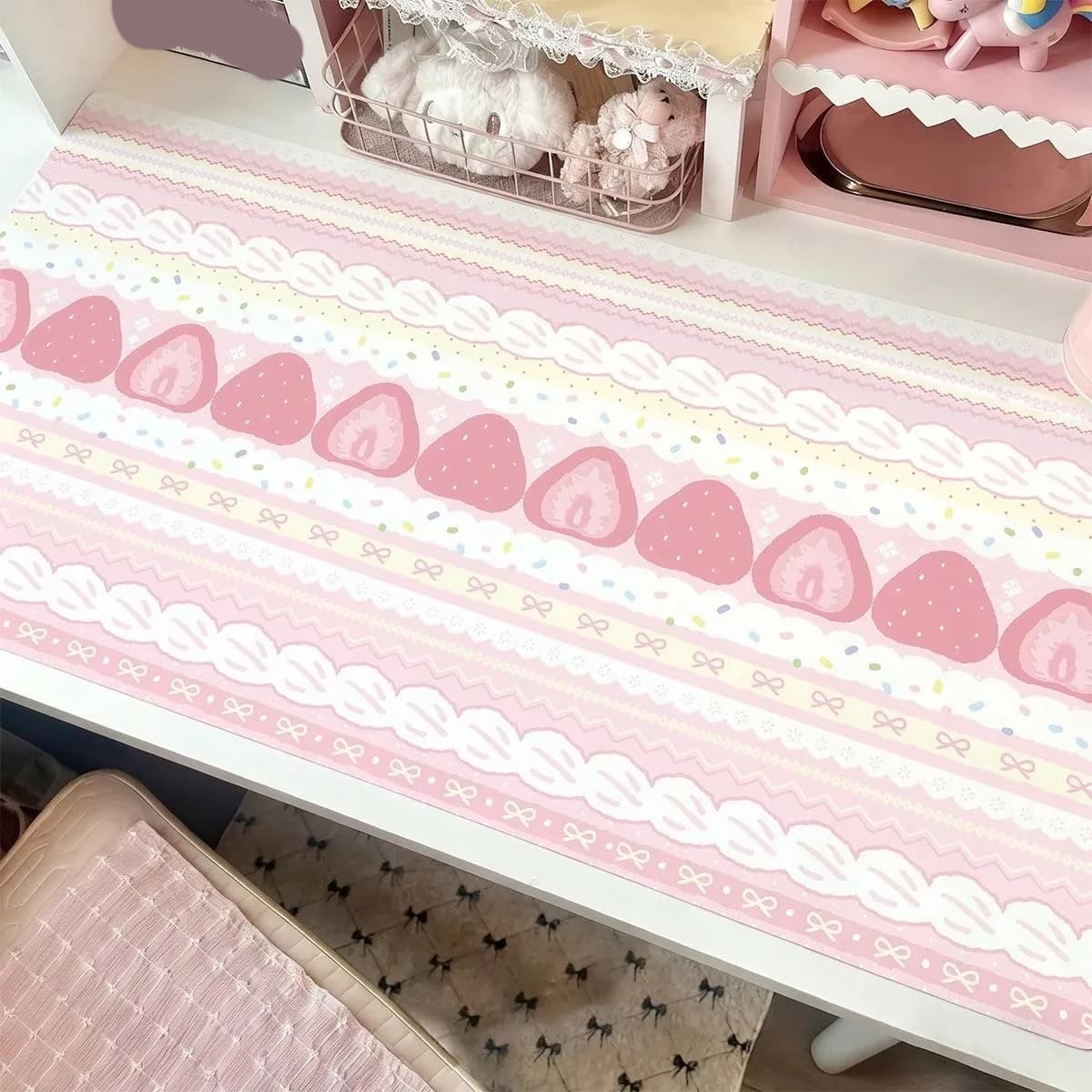 Tapis de souris XXL en forme de tranche de gâteau à la fraise rose, dessin animé |   Tapis de bureau