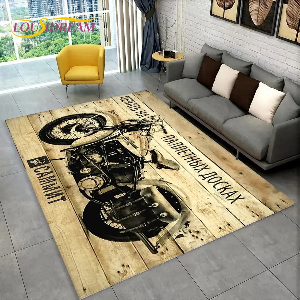 Grand tapis 3D rétro Vintage pour moto, tapis de sol antidérapant pour salon chambre à coucher, déco