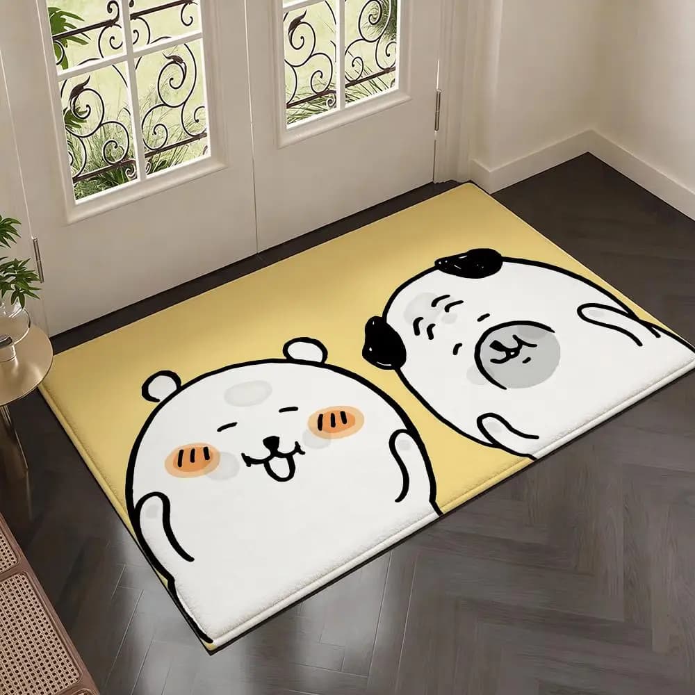 Adorable tapis de sol en flanelle épaisse et douce avec personnage d'ours N-Nagano, tapis de porte a