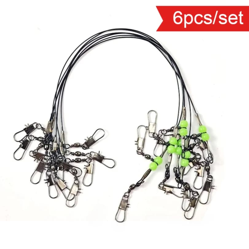 Lot de 6 hameçons de pêche au calamar de 20 cm avec perles lumineuses, connecteur pivotant à mousque