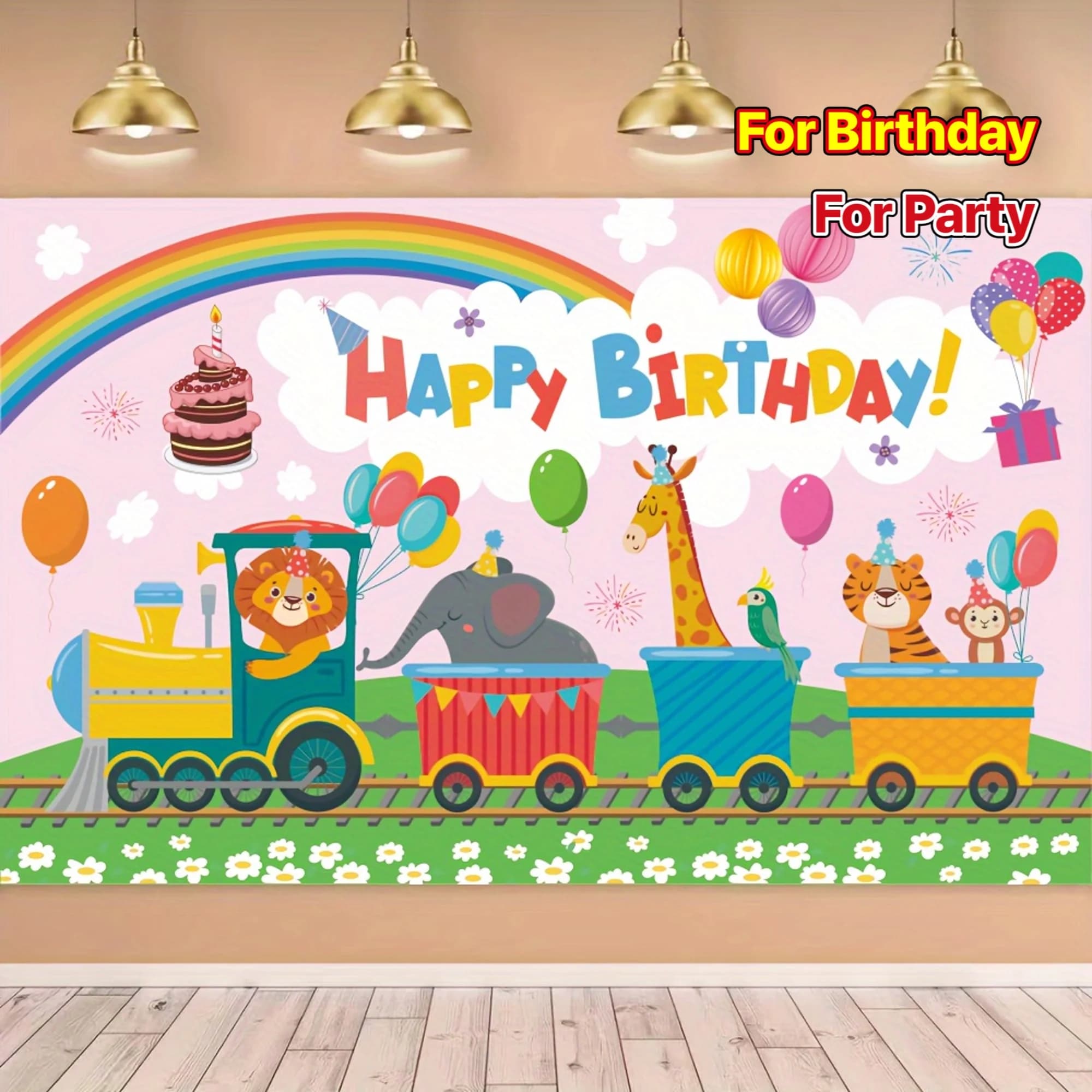 Bannière à thème animal girafe éléphant, fond personnalisable avec nom, décoration de fête d'anniver