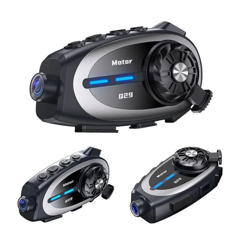 Casque de moto Q29 avec caméra 1080p, interphone sans fil pour 2 personnes, portée 500m, et partage 
