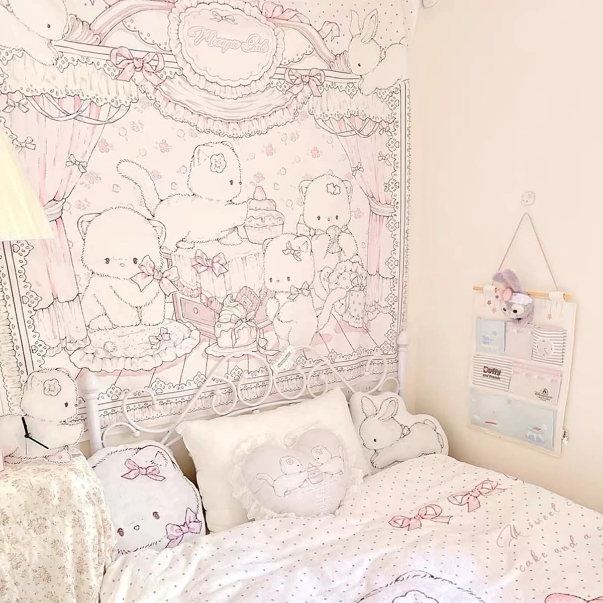 Tapisserie murale de dessin animé Kawaii pour la décoration intérieure, décor de fond de chambre à c