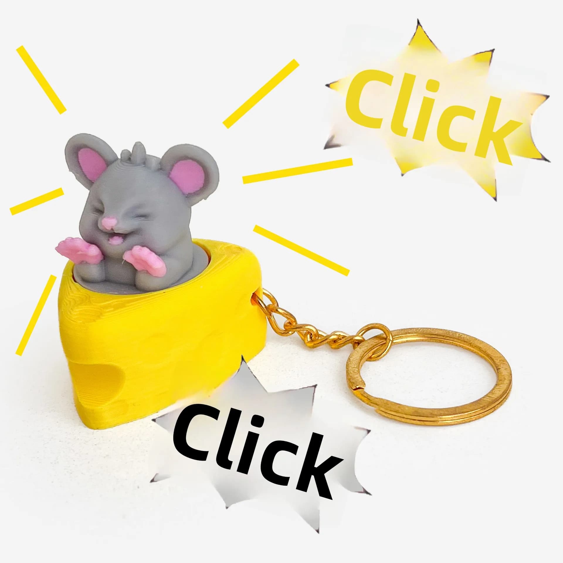 Porte-clés Clicker de souris imprimé en 3D, anti-Stress, vendeur de marché nocturne, petit Rat, joue