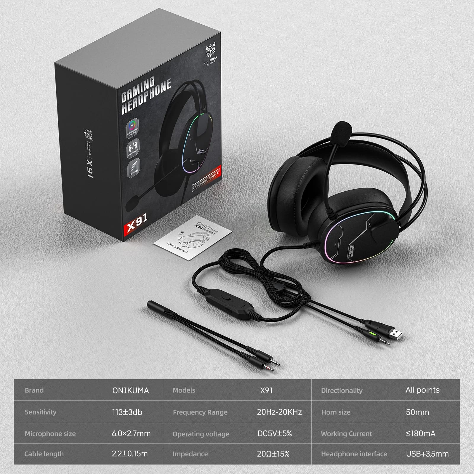ONIKUMA X91 casque de jeu son Surround Hi-Fi/carte son USB pour PC PS casque de jeu filaire concepti