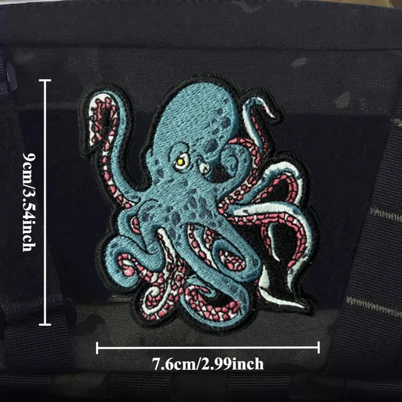 Patch brodé de poulpe sur vêtements, Badge de moral tactique, patchs à crochet et boucle, accessoire