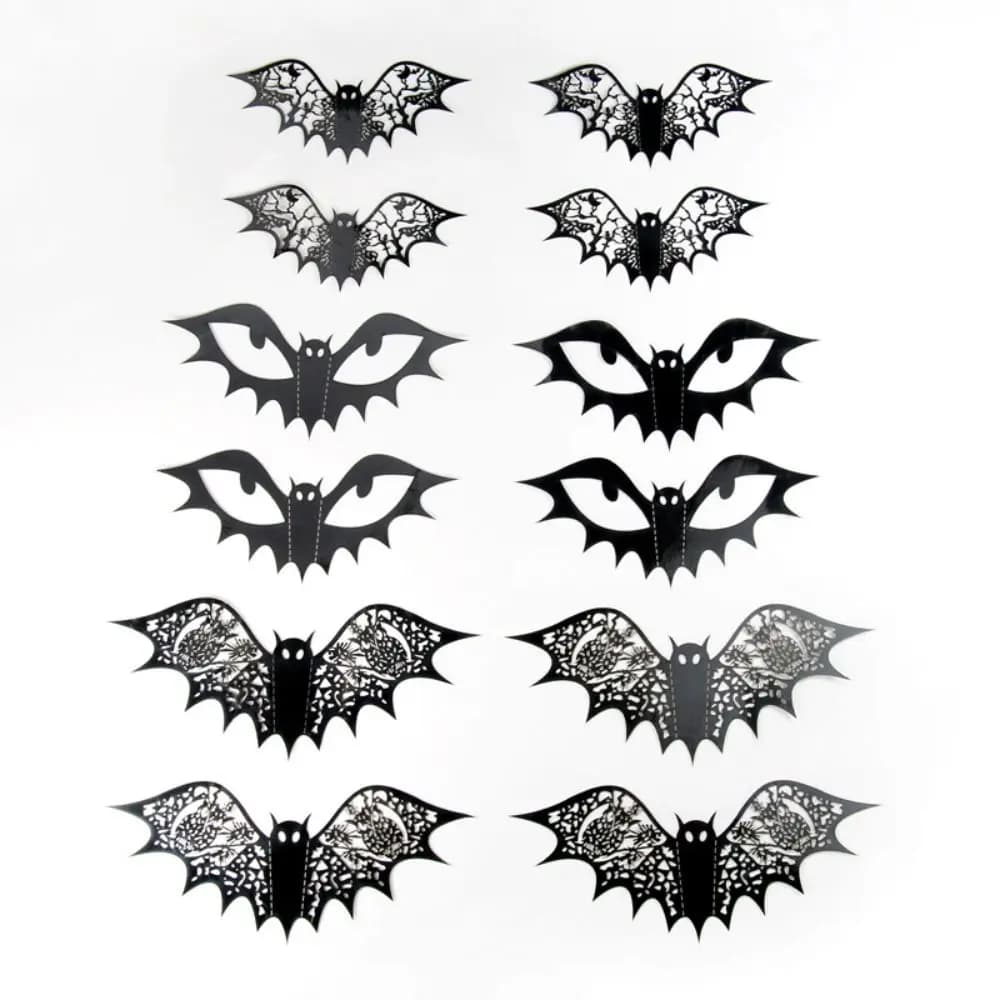 Autocollant de chauve-souris 3D noir, 12 pièces, décoration de chambre, autocollant mural de chauve-