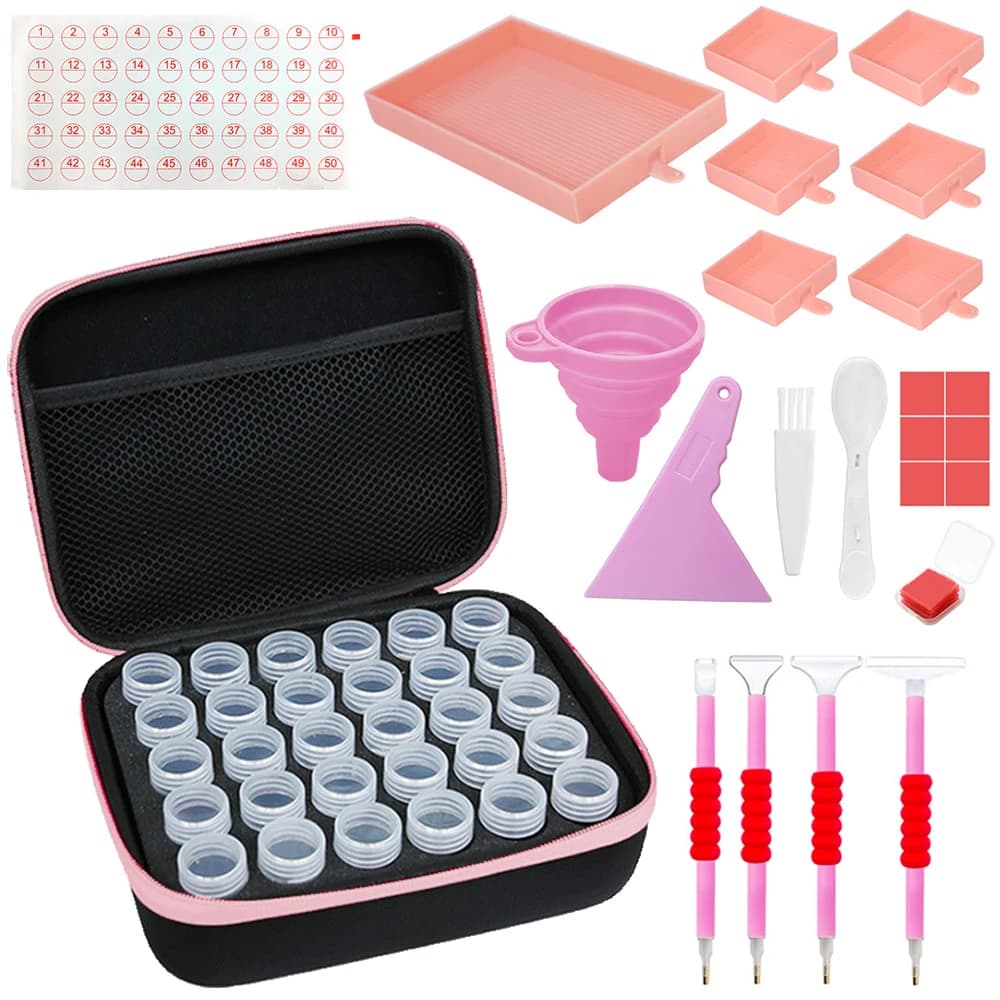 Kit d'accessoires pour valise de peinture diamant avec conteneur de rangement, bouteille, plateau, s