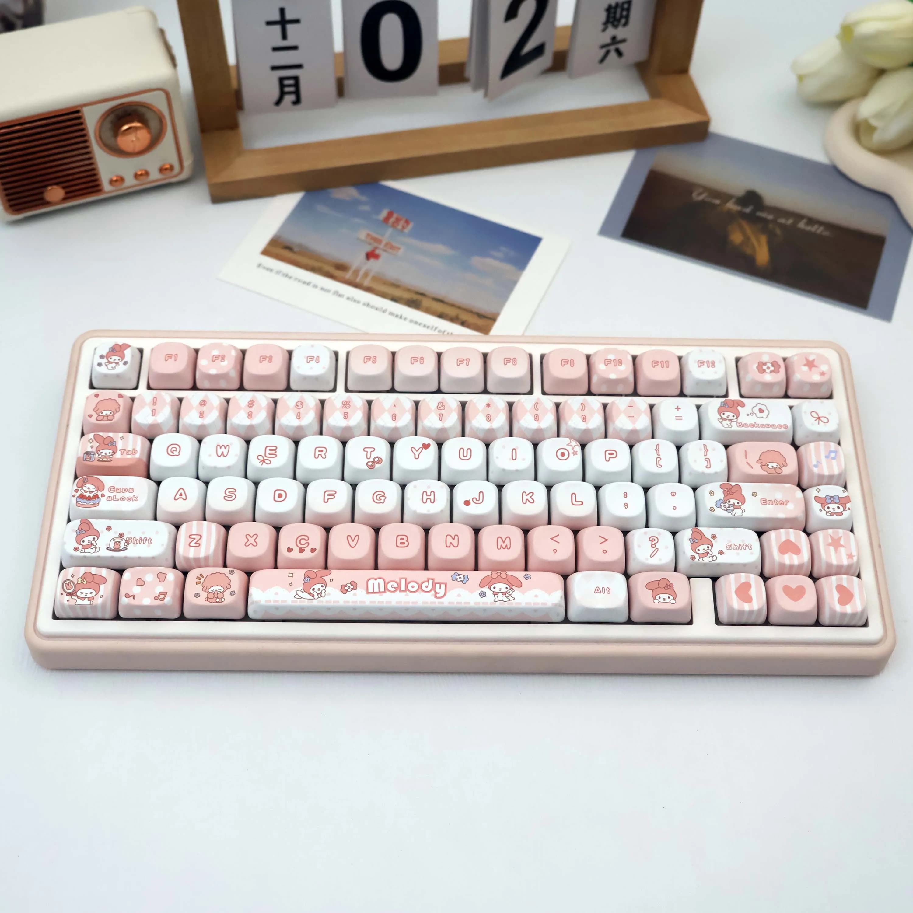 136 touches My Melody PBT Keycaps MOA Dye-Sub MX Ensemble de clavier mécanique pour 61/64/68/87/96/1
