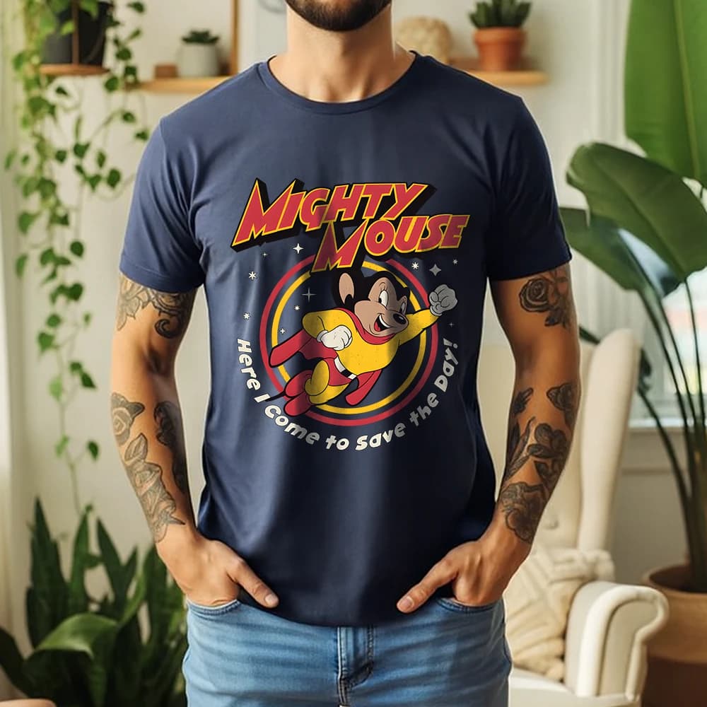 T-shirt graphique Mighty Mouse surdimensionné pour homme, été 2026, 100 % coton, classique, dessin a