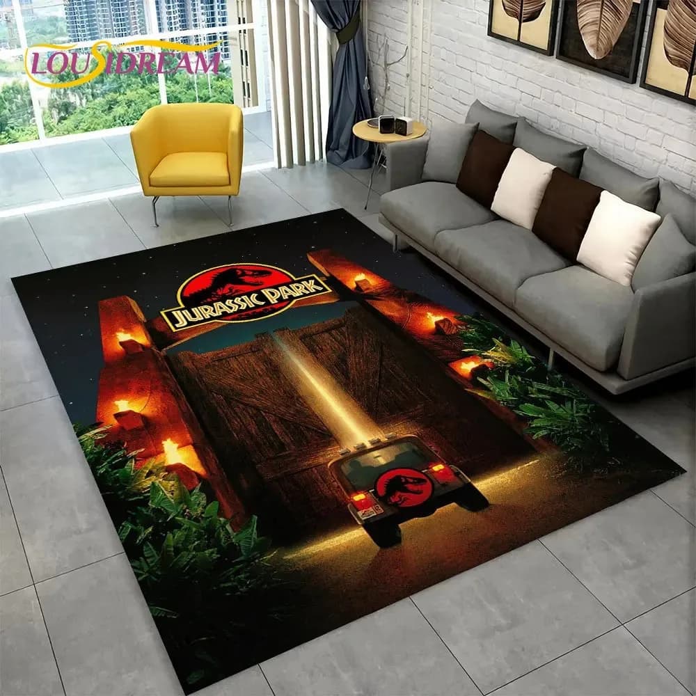 Tapis de sol 3D Dinosaure Jurassic Park, grand tapis décoratif antidérapant pour salon, chambre, can