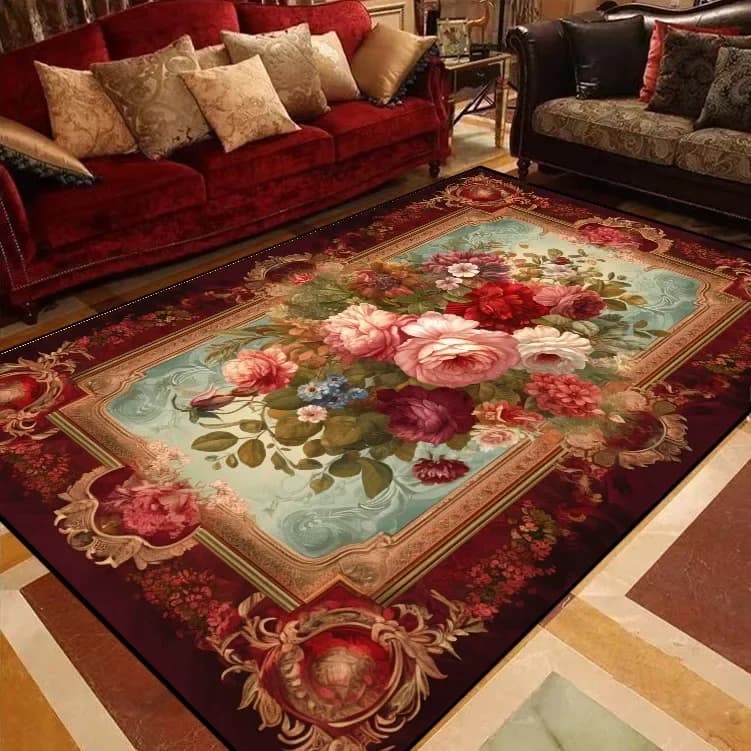 Tapis floraux européens pour canapés de salon, grands tapis de luxe, décoration de chambre, tapis de