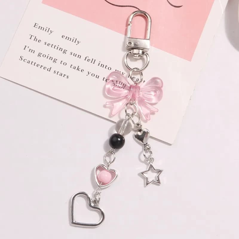 Goth-Breloque de téléphone Y2K pour filles et femmes, rose, argent, nœud, cœur, étoile, porte-clés p