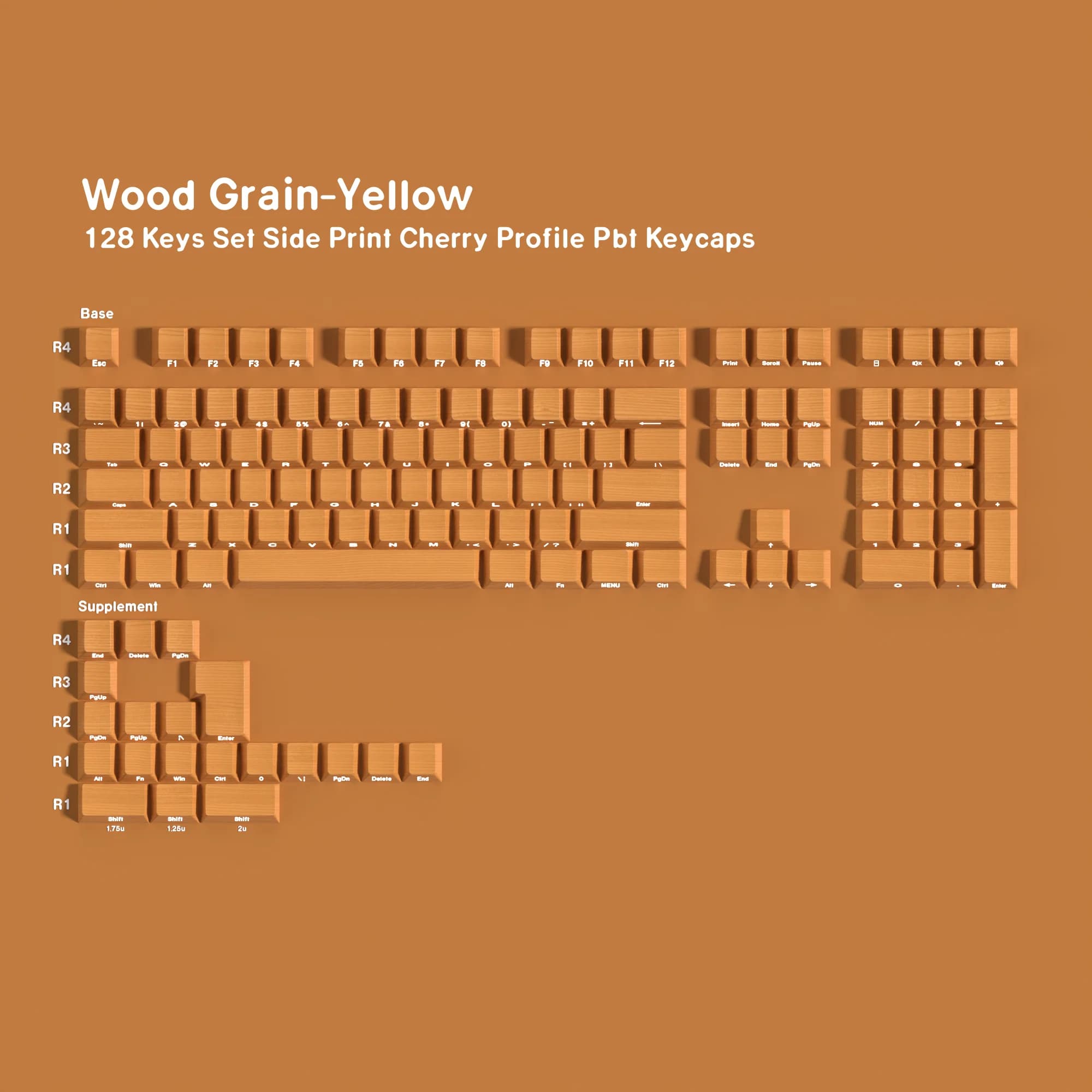 Wood Mars None Keycaps PBT Material Side Letter, Big Set, Keycaps for Mechanical Keyboard, ISO ANSI 