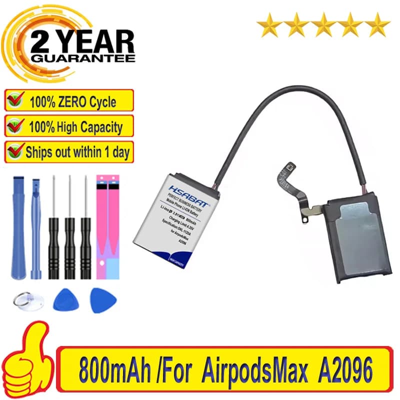 Batterie HSABAT 800mAh de grande capacité pour casque Airpods Max, pour AirpodsMax A2096 A2165