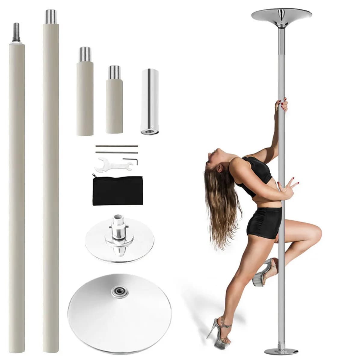 Barre de pole dance en silicone noir personnalisée, rotative et fixe, pour studio de danse à domicil