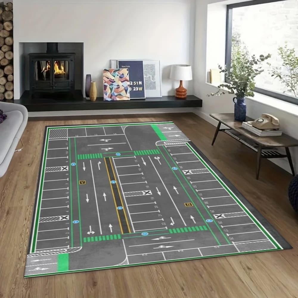 Tapis de jeu pour enfants motif piste d'aéroport, tapis de sol pour salon, zone de jeux, décoration 