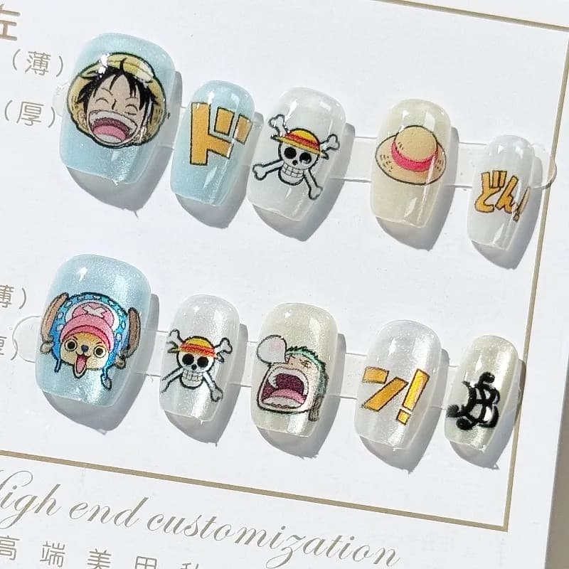 ONE PIECE Faux ongles à presser, style court, créatifs, à motifs de dessins animés, nouvelle mode, m