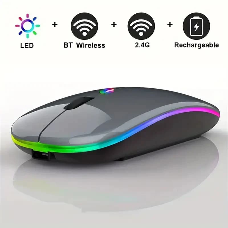 Souris de jeu ergonomique sans fil à LED, souris silencieuse aste mince, compatible Bluetooth, 2.4GH