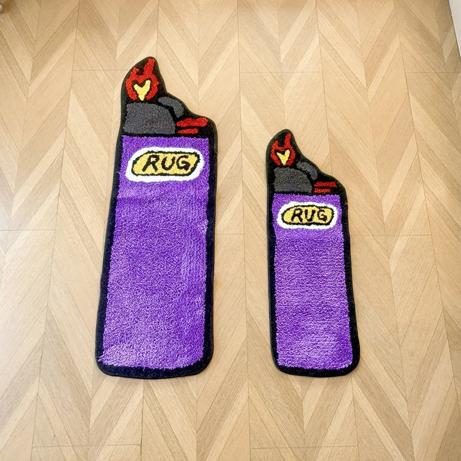 Ensemble de tapis touffetés en forme de briquet violet, 2 tailles, esthétique, doux, moelleux, antid
