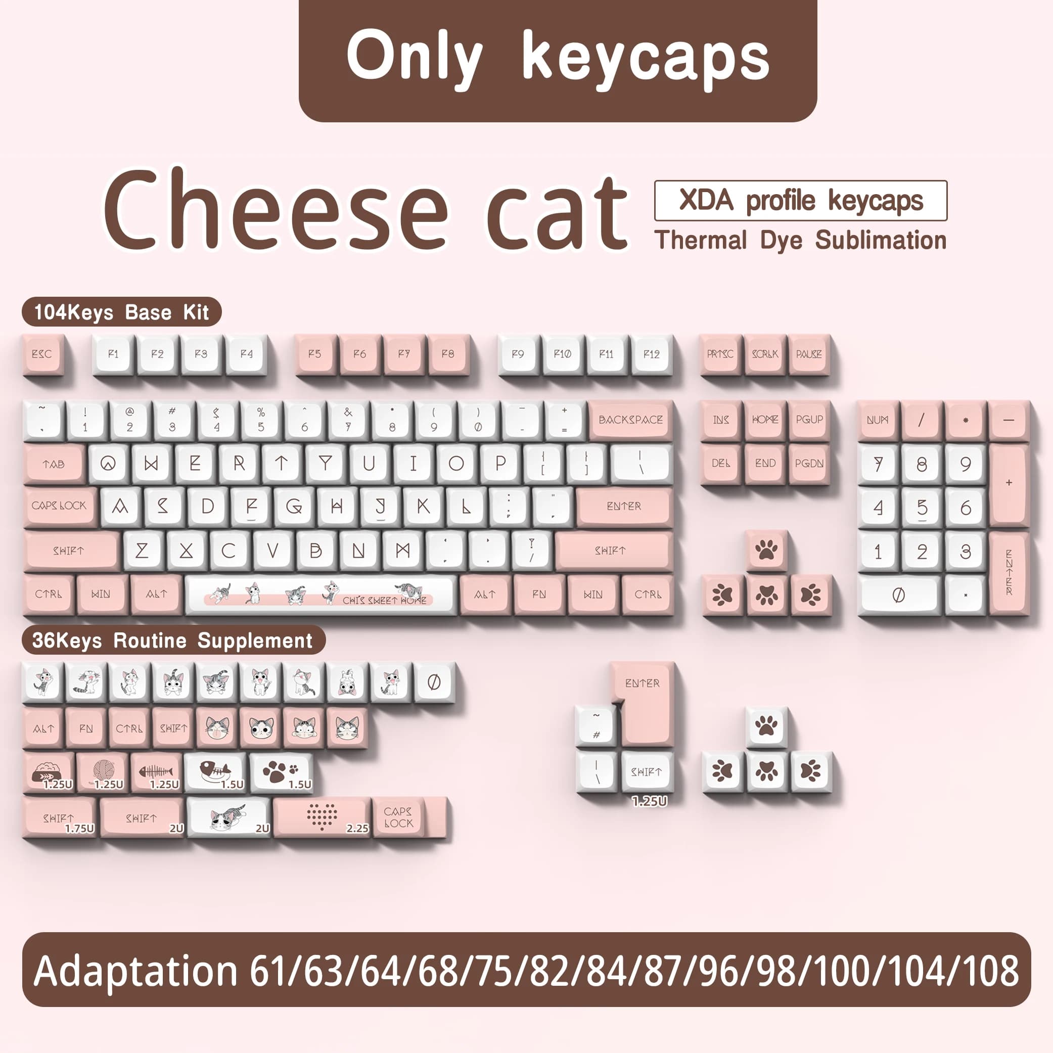 Capuchons de touches thème Kia Cat, 140 touches, profil Cherry, clavier mécanique Pbt, dessin animé 