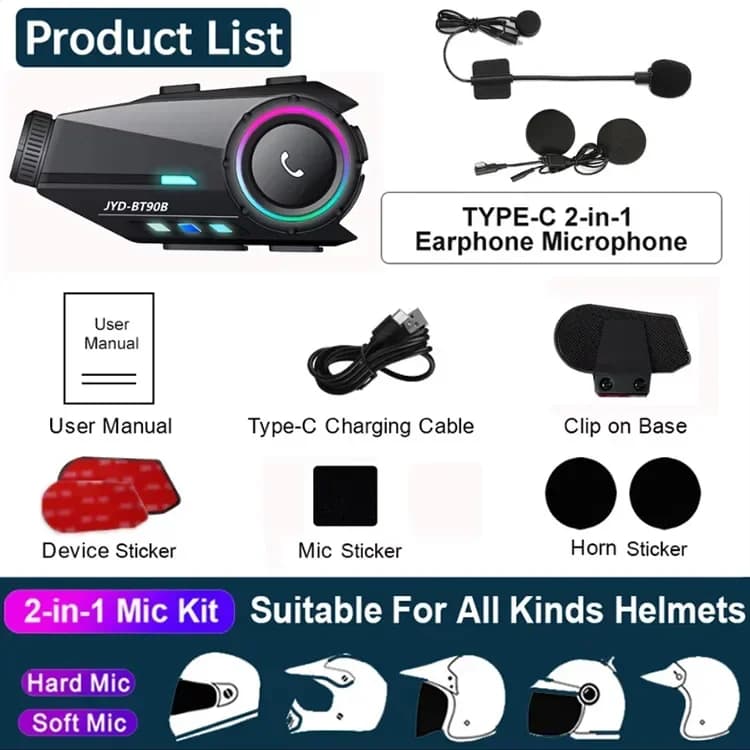 Casque de moto avec interphone, écouteurs avec caméra, haut-parleur sans fil étanche, Bluetooth, mai
