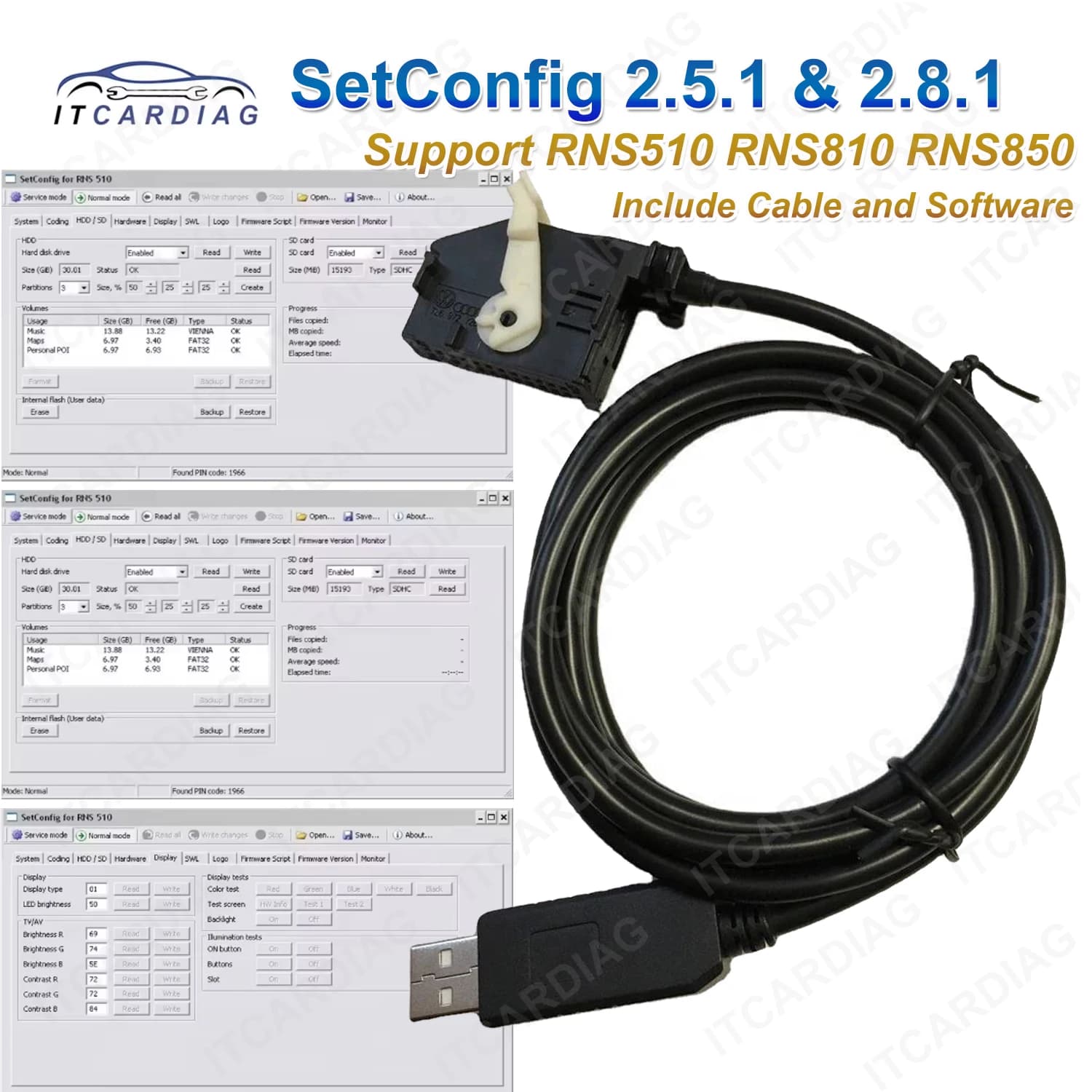 Prise en charge du logiciel RNS510 RNS810 RNS850 SetConfig 2.5.1 et 2.8.1 avec câble pour identifica