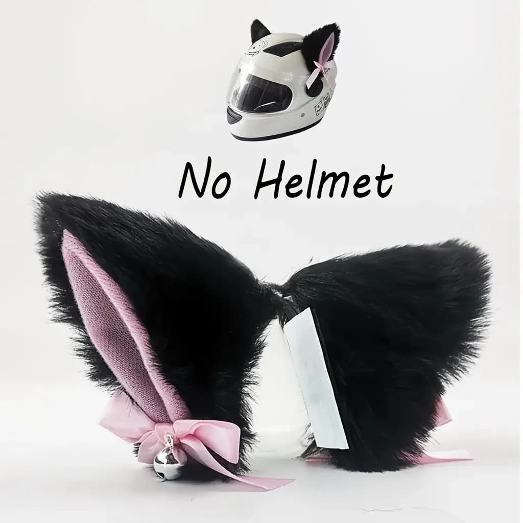 1 paire d'accessoires pour casque de moto – Oreilles de chat en peluche rose et noire avec nœuds et 