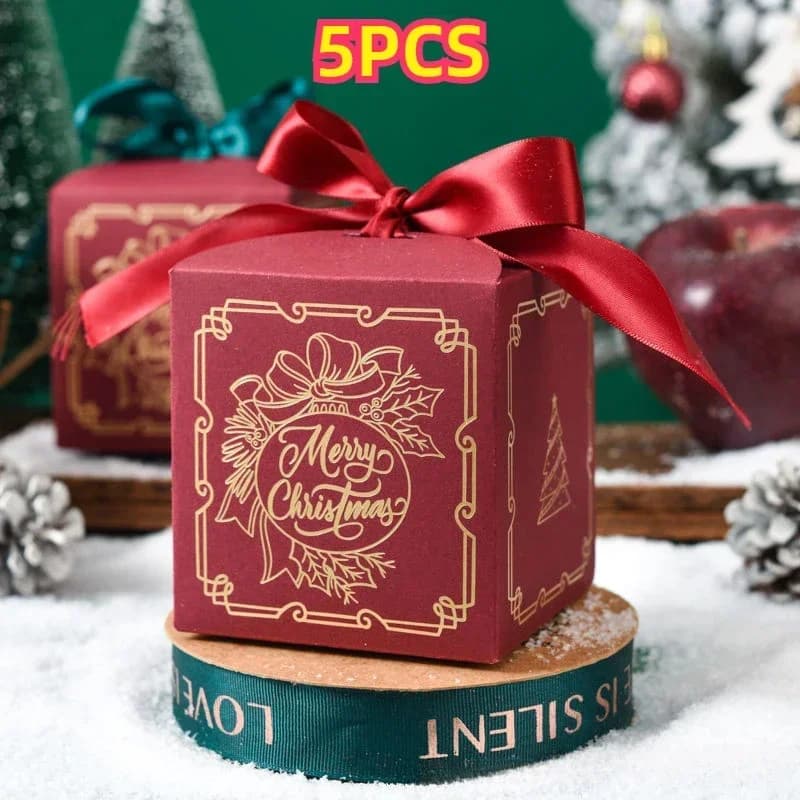5 pièces nouvelle boîte à pommes de noël boîte-cadeau de réveillon de noël rouge vert bleu estampage