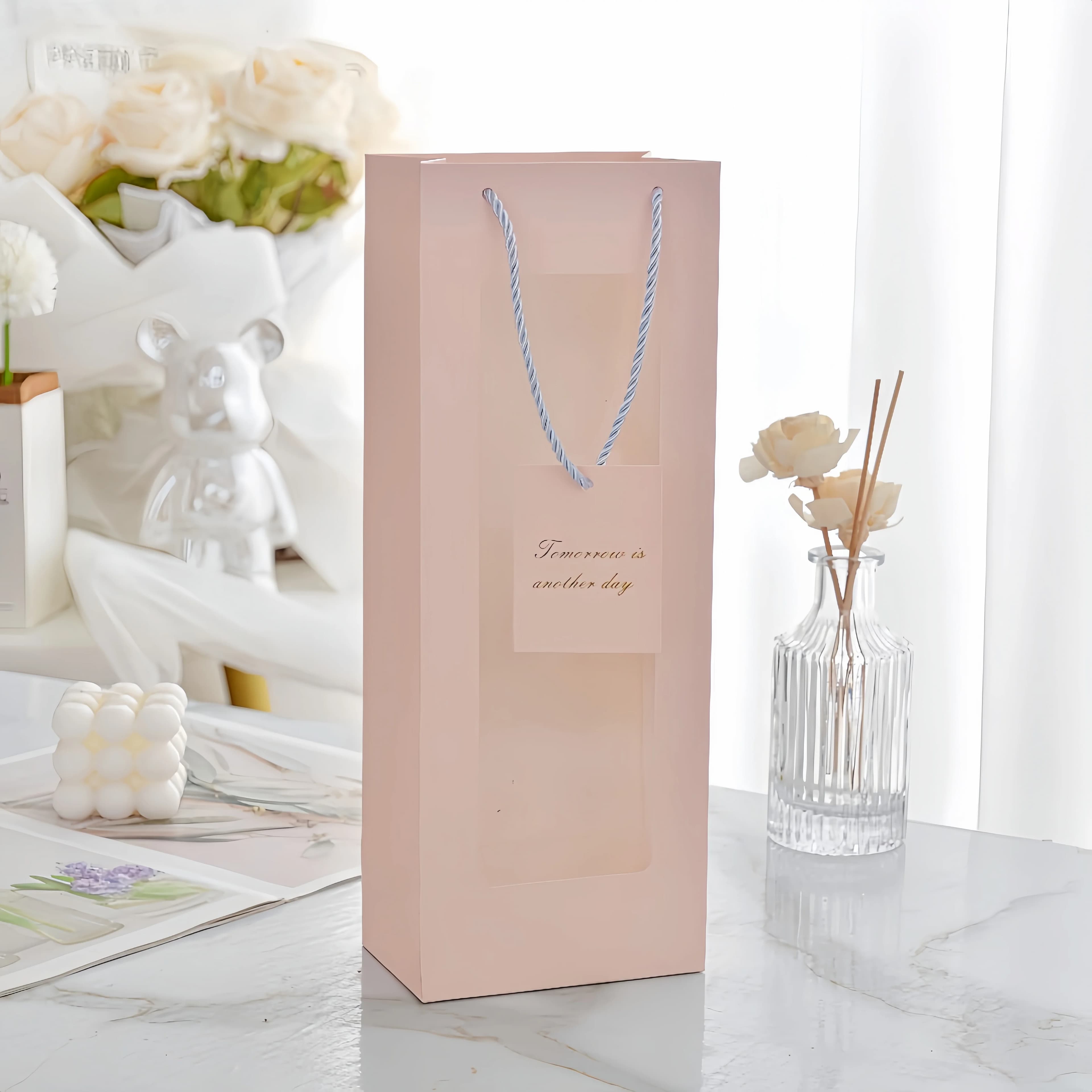 2/6/10 pièces sac cadeau de vin avec poignée cadeau fenêtre transparente sac de vin en papier saint 