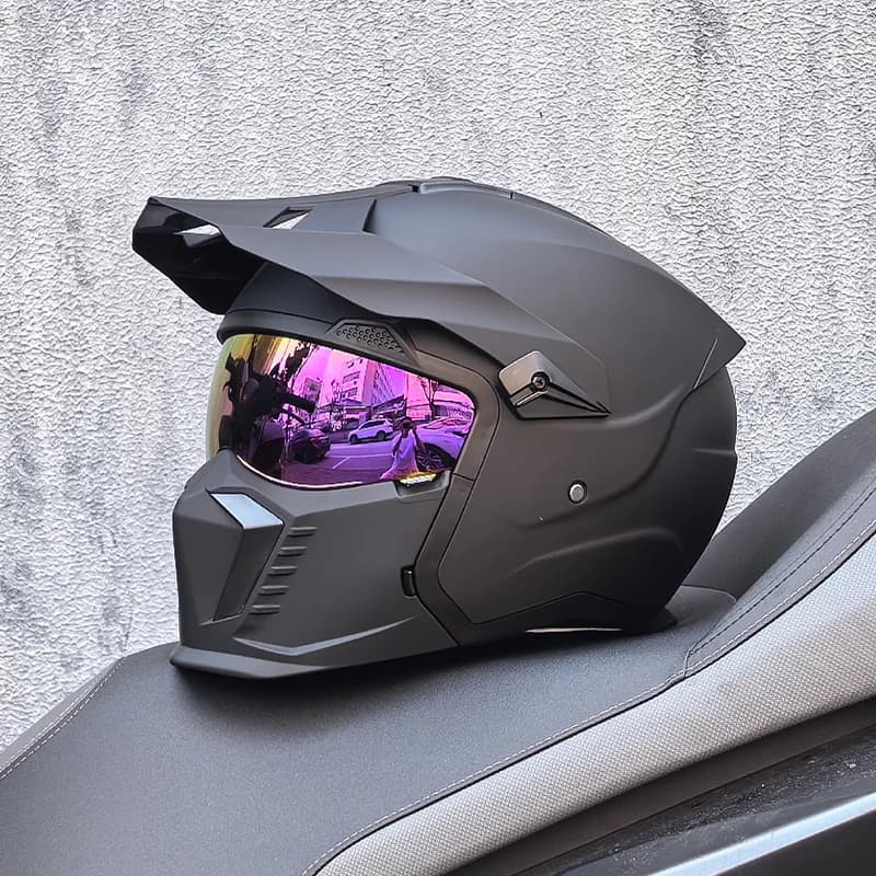 Casque de moto Black Samurai, casque modulaire intégral avec masque amovible, casque de motocross ho