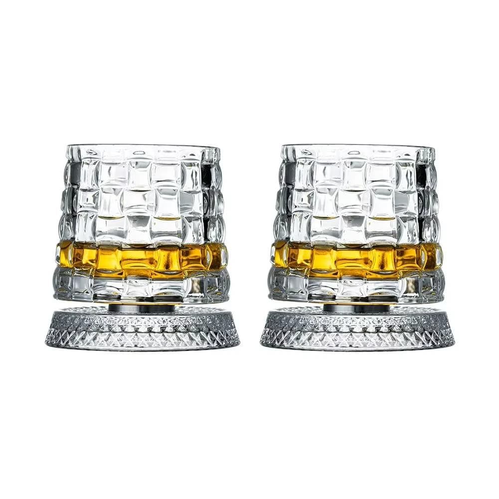 Verres à whisky rotatifs avec base en verre, rotation à 360 degrés, verre à rhum en cristal pour coc