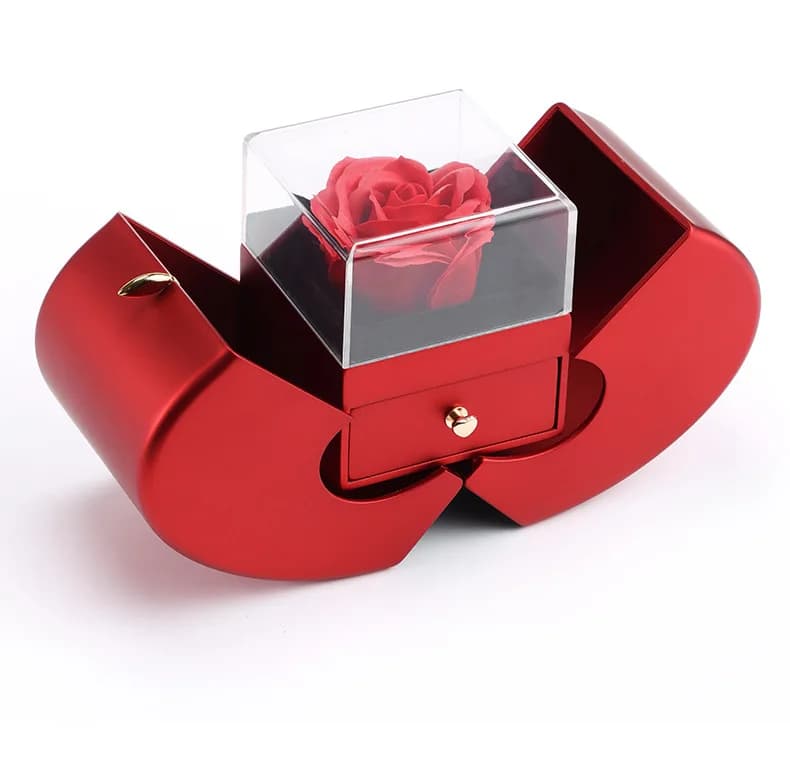 Boîte à bijoux pomme avec fleur éternelle, fleur de rose, cadeau de Noël, fête d'anniversaire, nouve