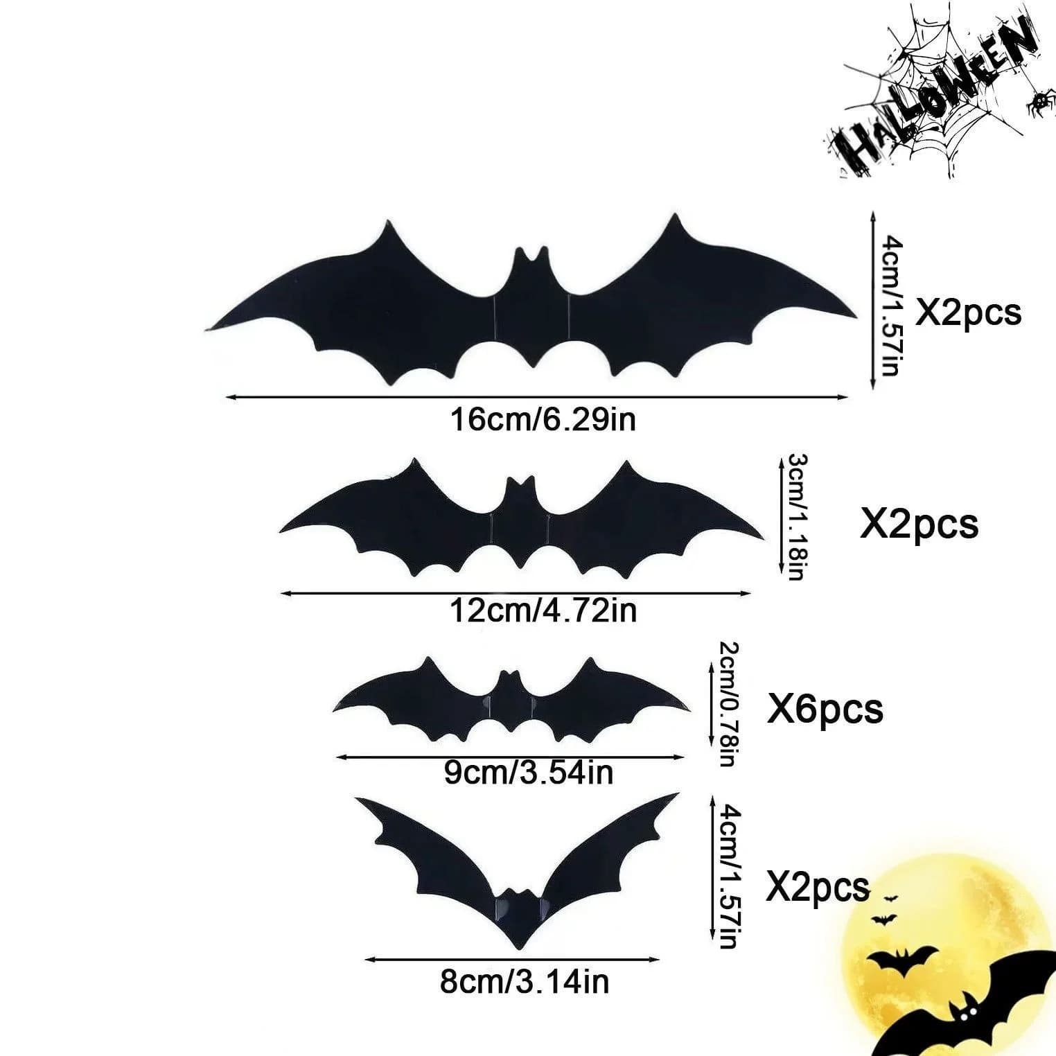 Décorations de chauves-souris d'Halloween, chauve-souris en PVC 3D sur le mur, autocollants muraux d