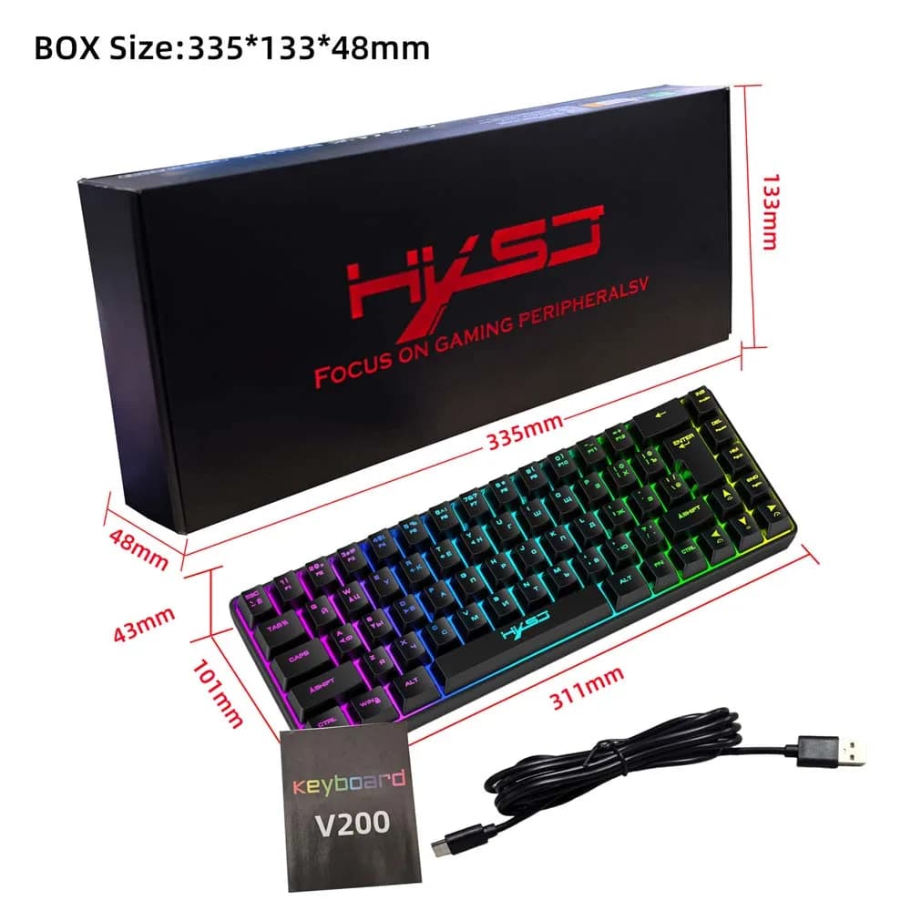 Clavier russe à sensation mécanique, 68 touches, clavier gamer lumineux coloré, clavier filaire USB 