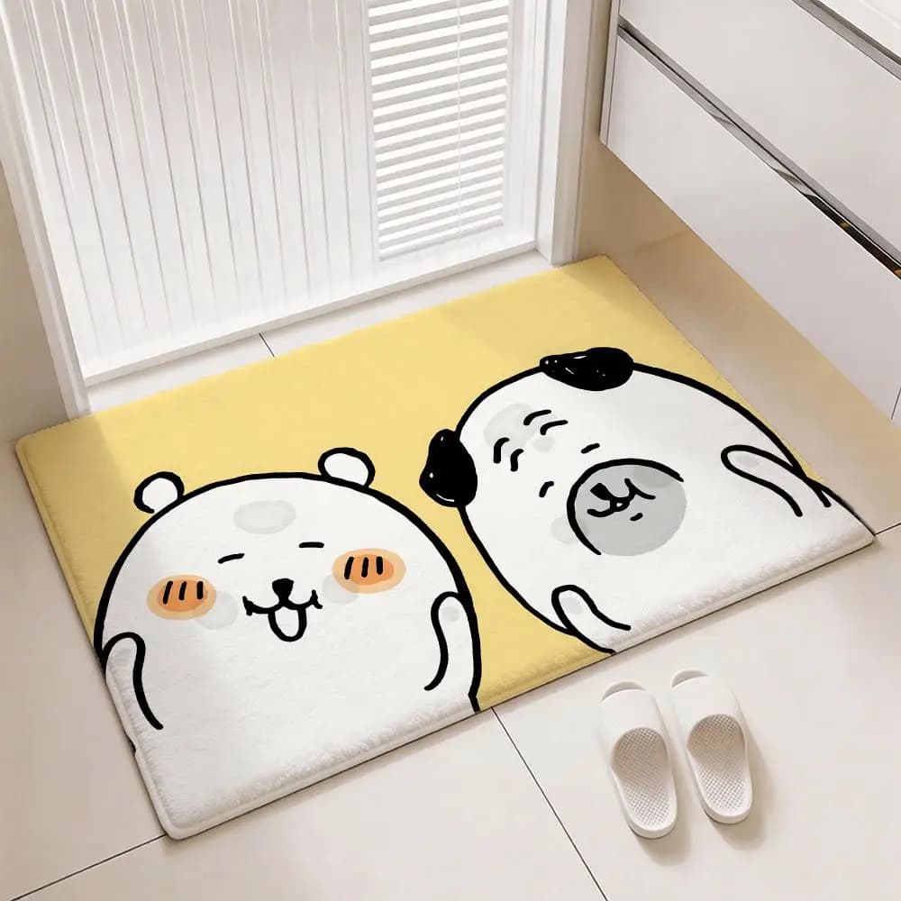 Tapis de sol en flanelle épaisse et douce avec personnage d'ours mignon N-Nagano, tapis de porte ant