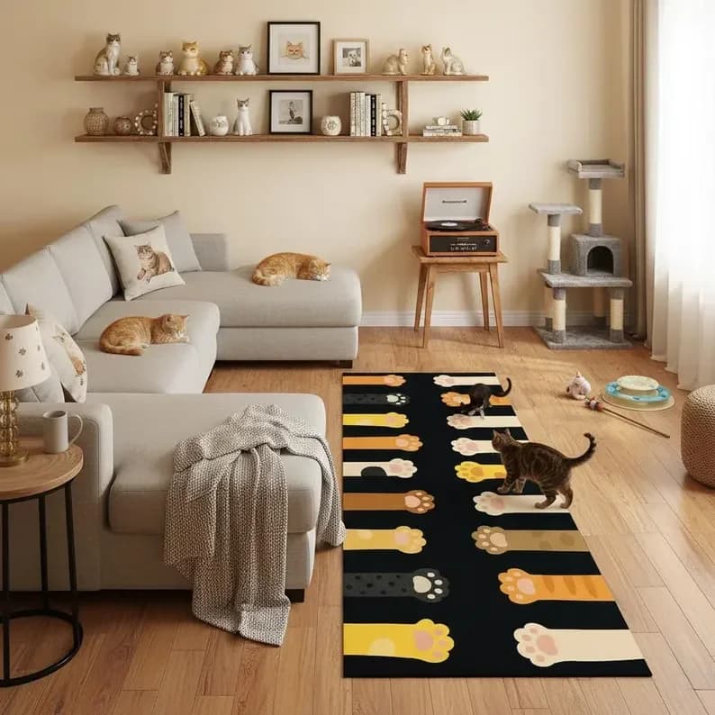 Tapis de couloir pour enfants, chemin imprimé patte rose, pour chambre Girly, salon, couloir, décora