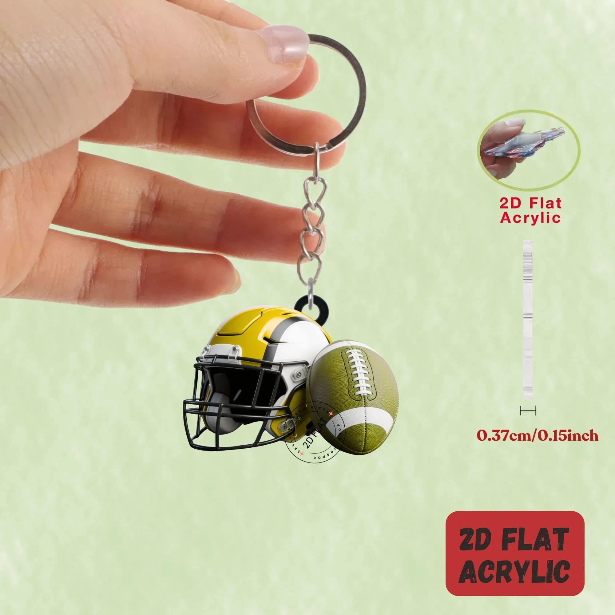 Porte-clés casque de Rugby 2D, pendentif thème Football américain, ornement plat en acrylique, brelo