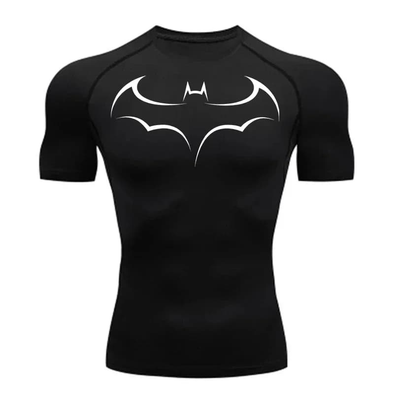 T-shirt de compression moulant pour homme à imprimé chauve-souris, à manches courtes, pour la course