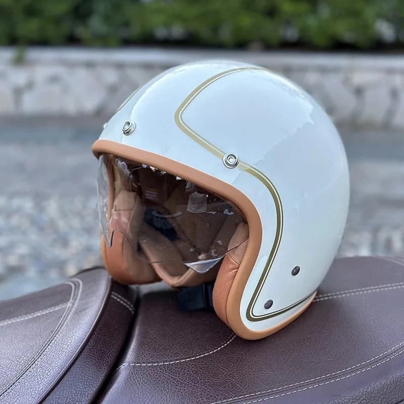 Casque de moto rétro vert vif à visage ouvert, demi-coque ABS classique, Design avec rembourrage res