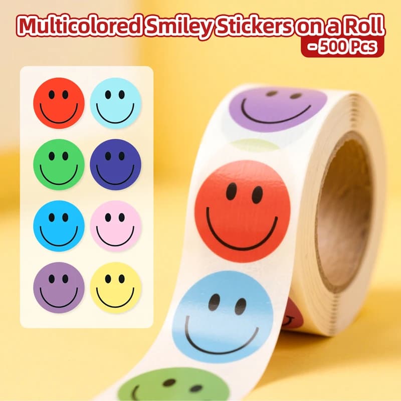 Autocollants Emoji ronds visage souriant, 500 pièces, autocollants de scellage de récompense mignons