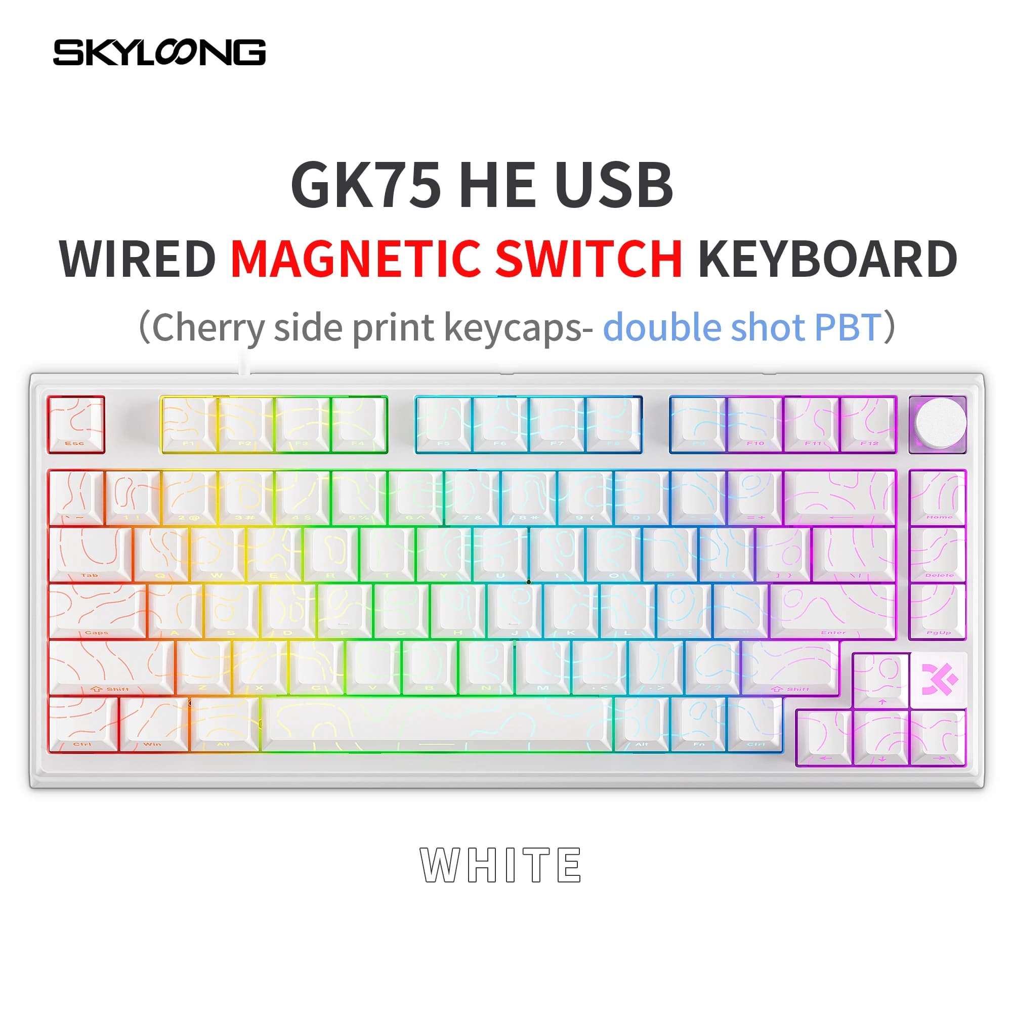 SKYLOONG GK75 HE Clavier de jeu filaire Interrupteur magnétique Effet Hall RT0,01 mm Taux d'interrog