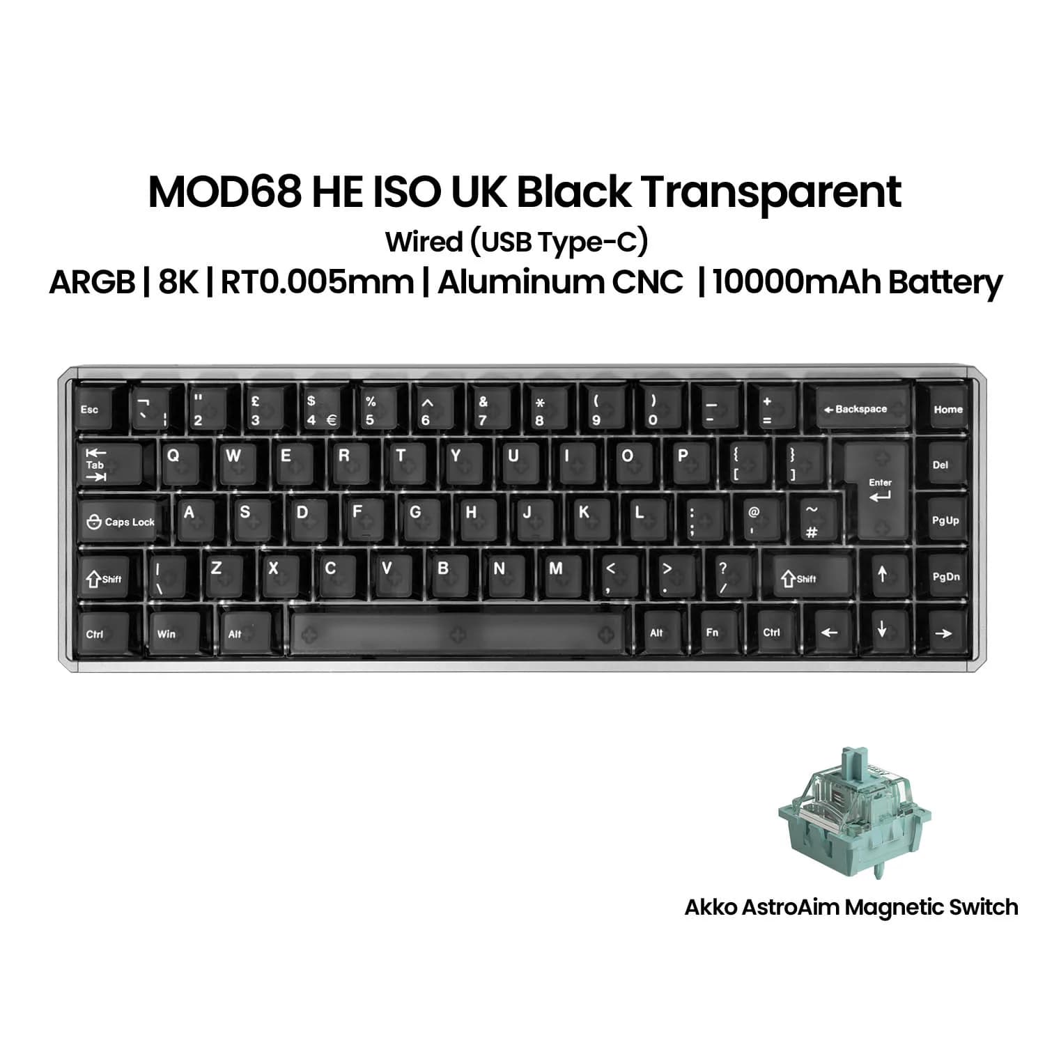 Akko MOD68 HE clavier ISO UK/DE/FR disposition 65% commutateur magnétique déclencheur rapide 0.005mm