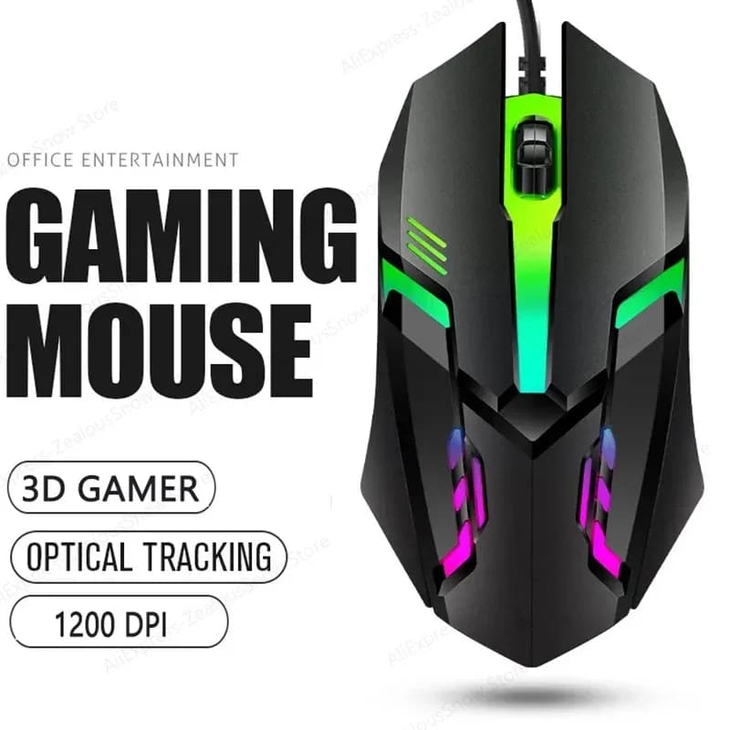 Souris de jeu filaire 6D, effet d'éclairage rvb, USB 1800/2400/3600 DPI, silencieuse, pour sports él