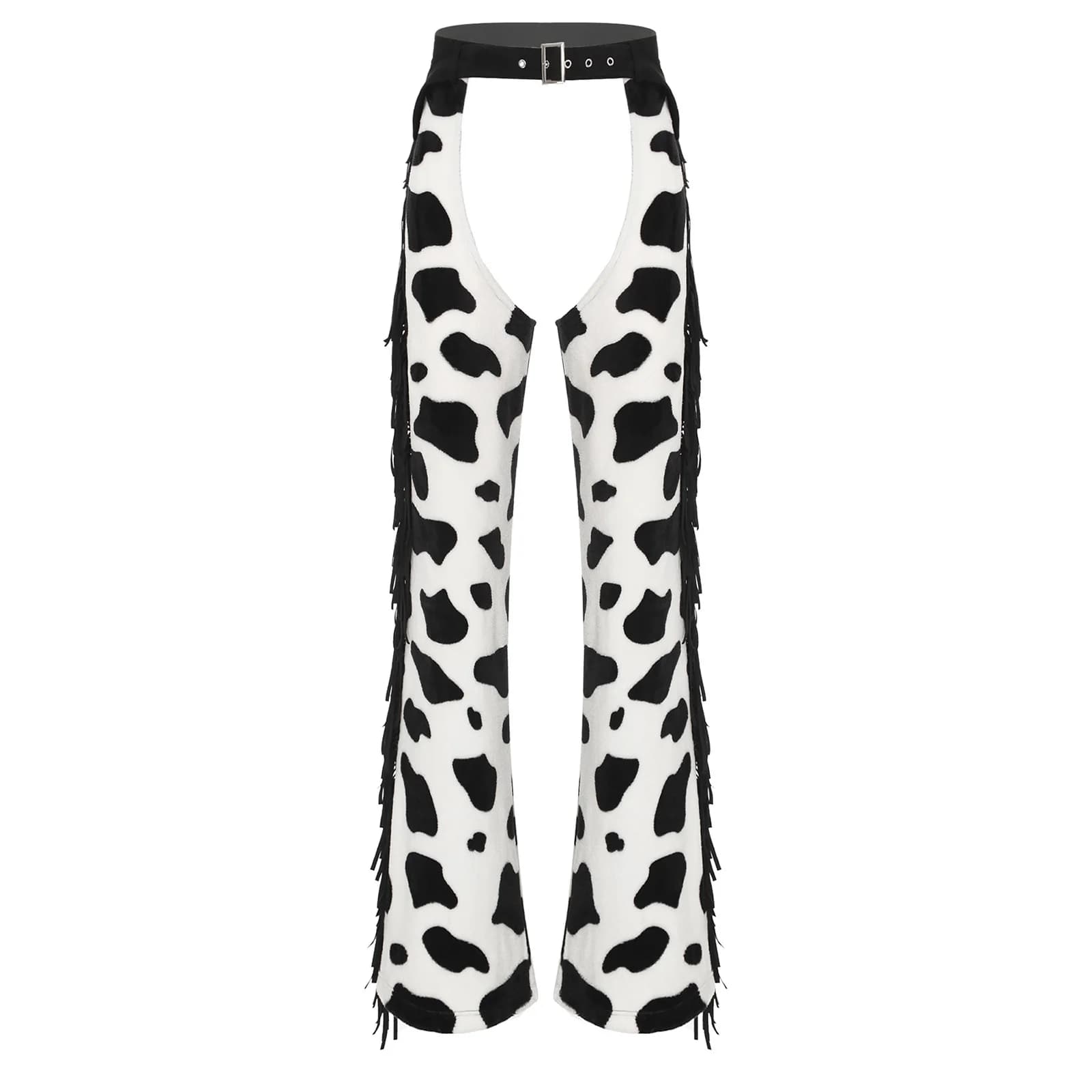 Pantalon long en flanelle à pois pour femmes, style cowgirl, avec franges latérales et entrejambe ou