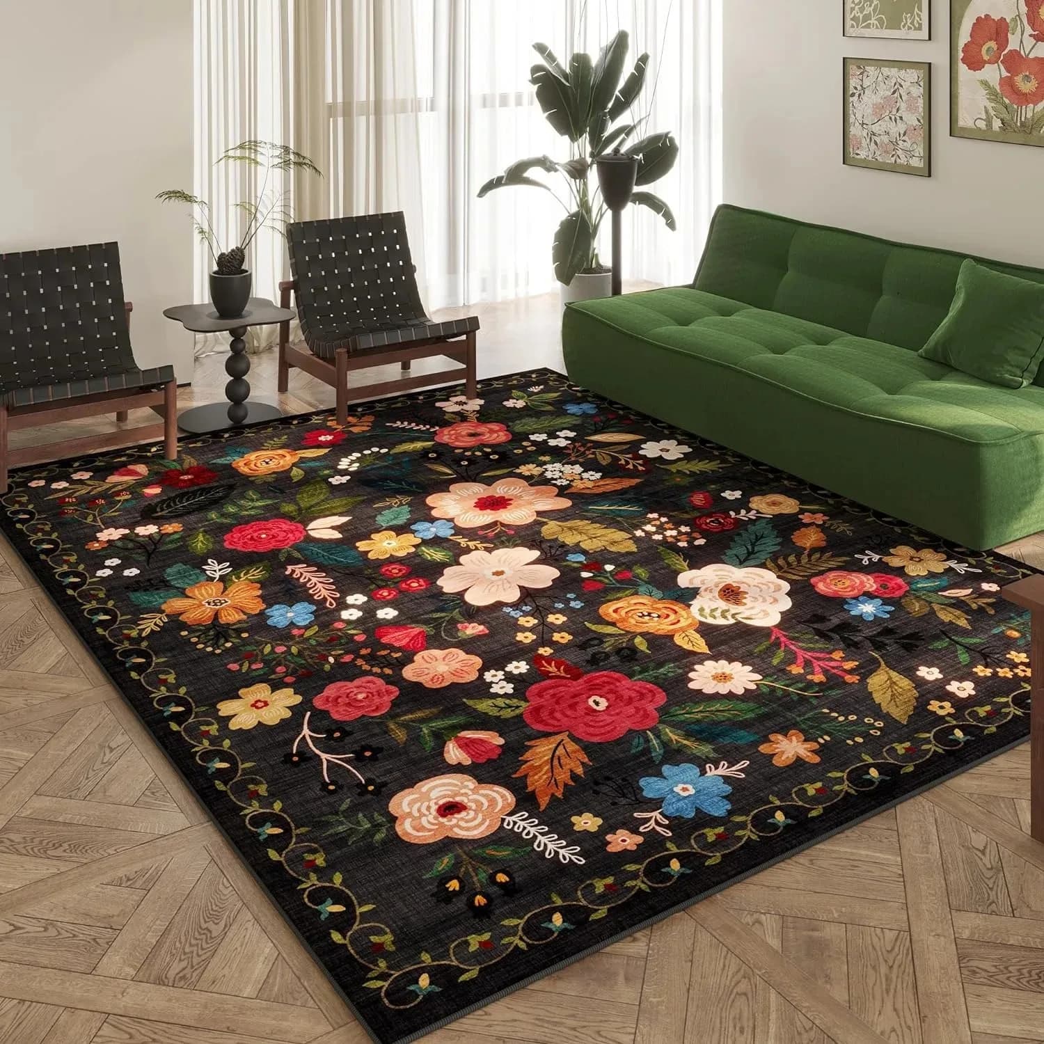 Tapis pour salon rétro Floral grande surface tapis de Table à thé doux moelleux toucher confortable 
