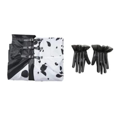 Costume de cosplay Cruella Estella, punk, noir et blanc, manteau à pois, chemise, pantalon, gants, p